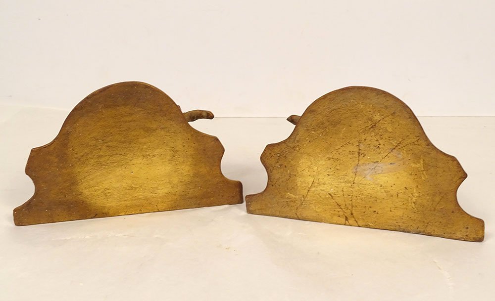 Paire consoles d'applique murales bois sculpté doré Italie feuillage XXème-photo-4