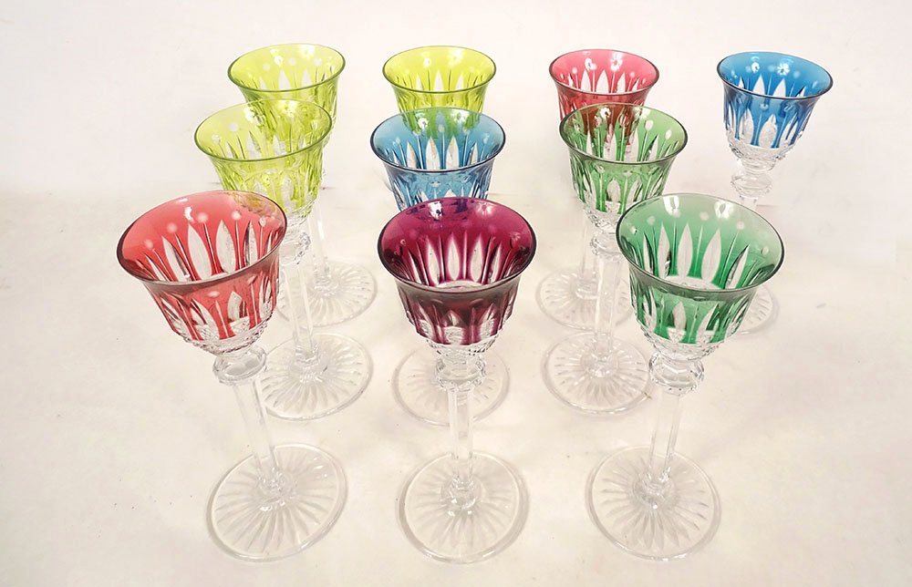 10 Saint-louis Crystal Cut Port Glasses, "tommy" Model, 20th-century Color