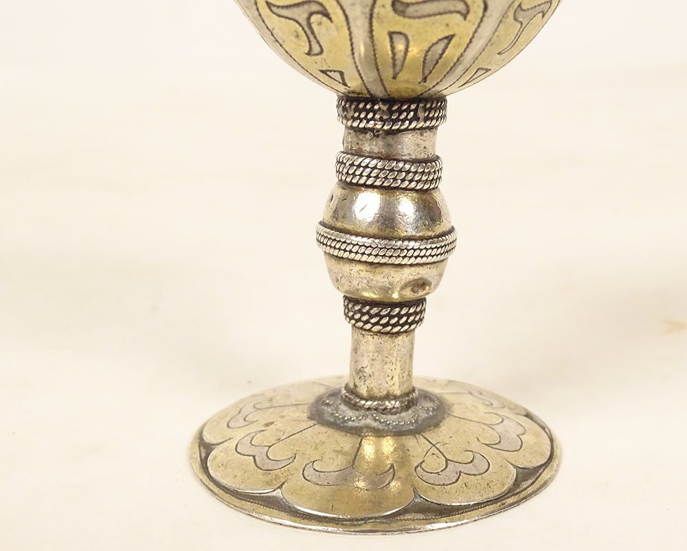 Coquetier métal doré argenté style oriental byzantin Ottoman XIXème siècle-photo-3