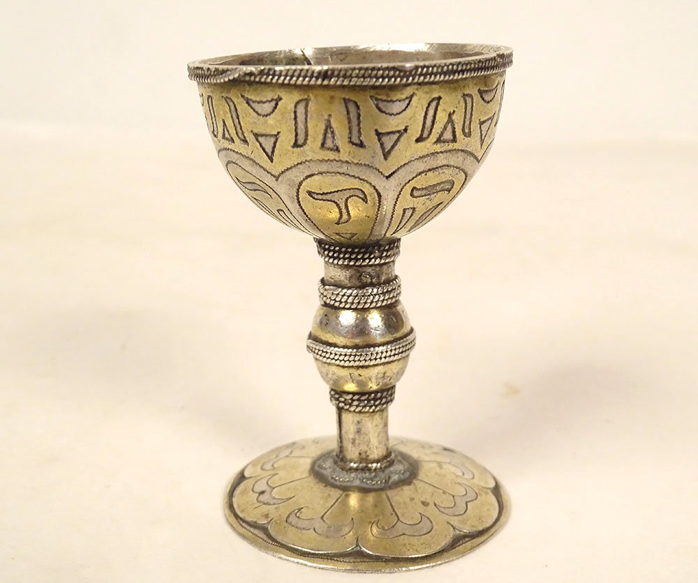 Coquetier métal doré argenté style oriental byzantin Ottoman XIXème siècle-photo-1