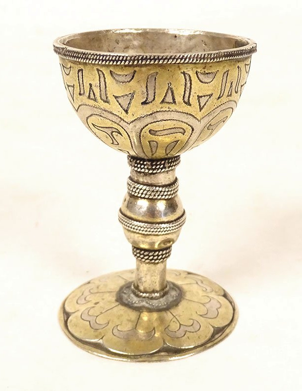 Coquetier métal doré argenté style oriental byzantin Ottoman XIXème siècle