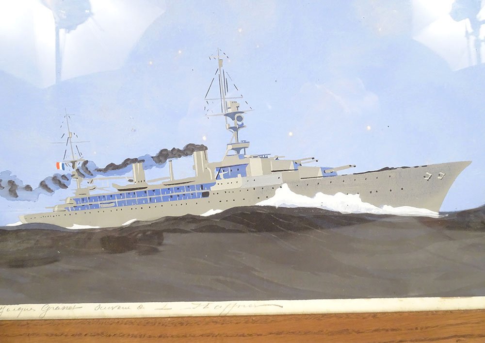 Gouache By Léon Haffner: French Frigate And Training Cruiser Jeanne d'Arc, 20th Century-photo-2