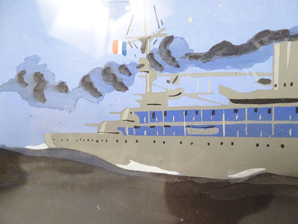 Gouache By Léon Haffner: French Frigate And Training Cruiser Jeanne d'Arc, 20th Century-photo-3