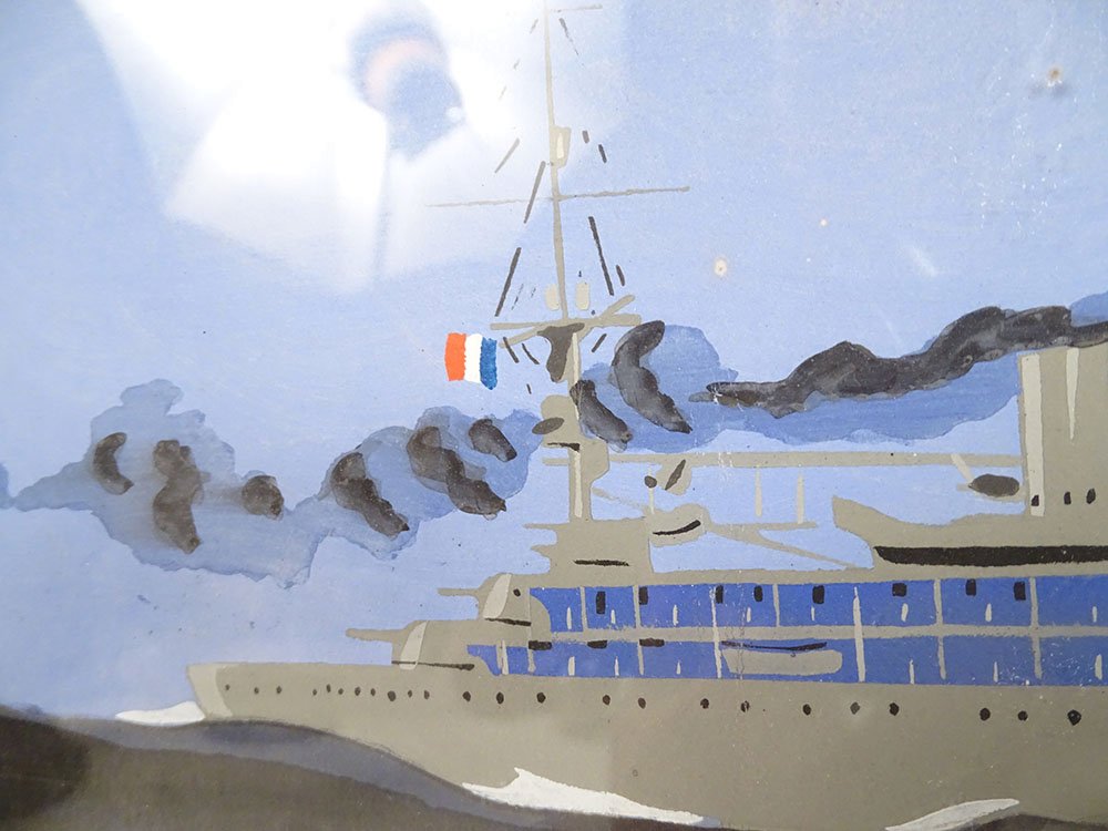 Gouache By Léon Haffner: French Frigate And Training Cruiser Jeanne d'Arc, 20th Century-photo-1