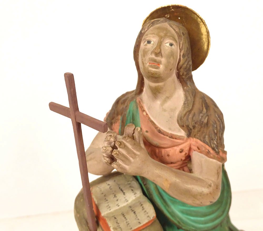 Santibelli provençal Ste Marie Madeleine pénitente Vanité terre cuite XIXè-photo-3