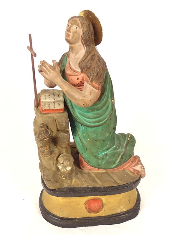 Santibelli provençal Ste Marie Madeleine pénitente Vanité terre cuite XIXè