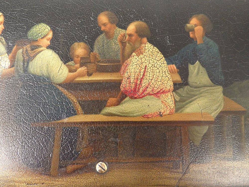 Boîte coffret russe bois laqué Lukutin personnages table paysage XIXème-photo-1