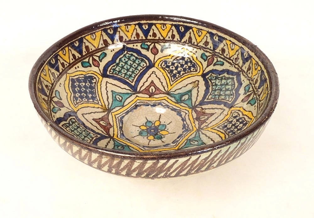 Plat coupe Mokhfia céramique polychrome Tortue Tronja Maroc Fès début XXè-photo-2