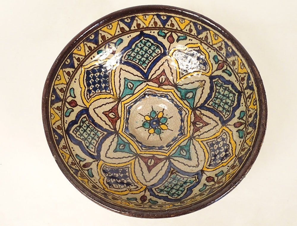 Plat coupe Mokhfia céramique polychrome Tortue Tronja Maroc Fès début XXè-photo-3