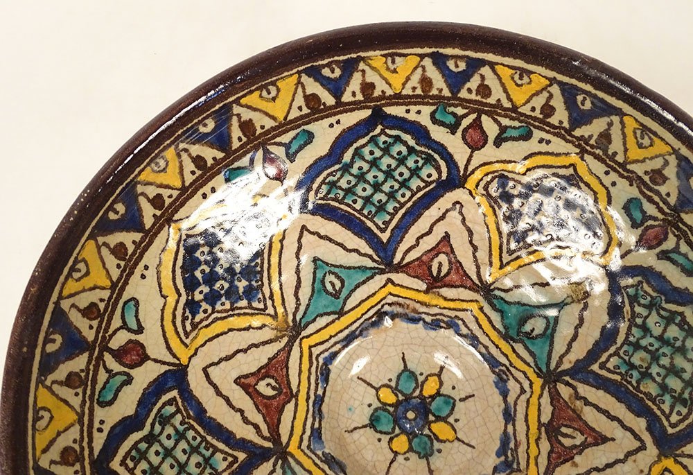 Plat coupe Mokhfia céramique polychrome Tortue Tronja Maroc Fès début XXè-photo-4