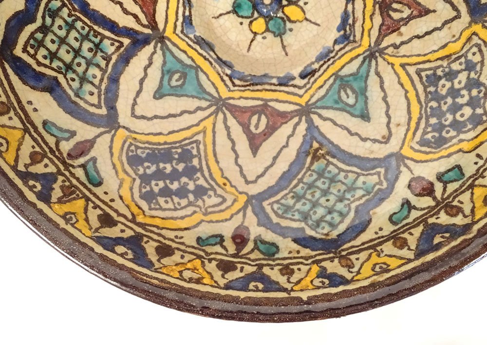 Plat coupe Mokhfia céramique polychrome Tortue Tronja Maroc Fès début XXè-photo-2