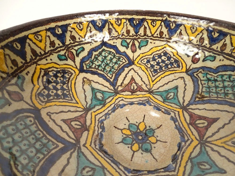 Plat coupe Mokhfia céramique polychrome Tortue Tronja Maroc Fès début XXè-photo-6