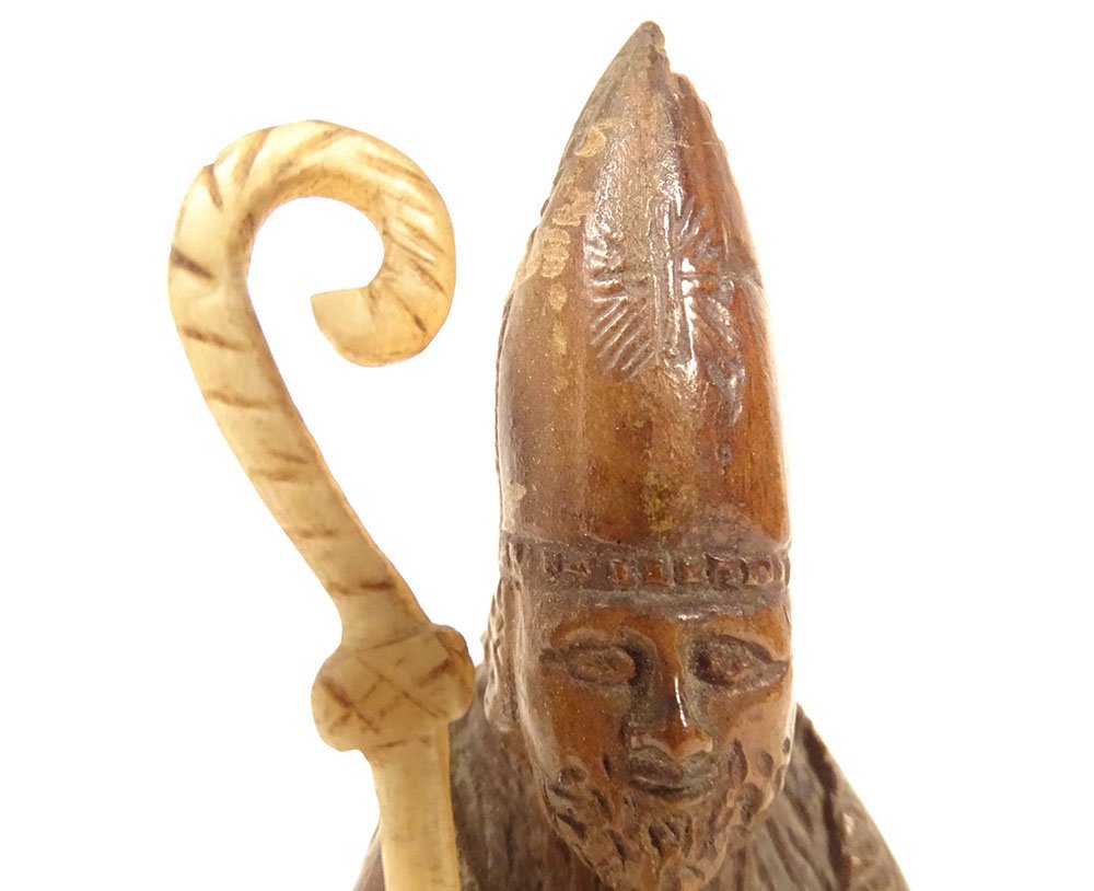 Small Wooden Sculpture Of A Saintly Bishop With A Crosier And Miter, 19th Century-photo-1