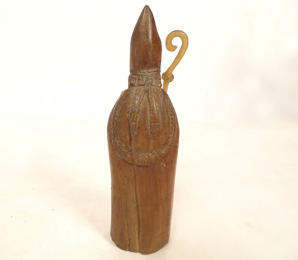 Small Wooden Sculpture Of A Saintly Bishop With A Crosier And Miter, 19th Century-photo-3