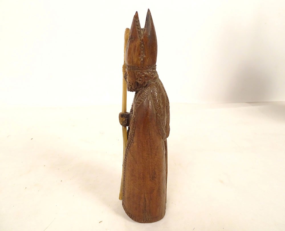 Small Wooden Sculpture Of A Saintly Bishop With A Crosier And Miter, 19th Century-photo-5