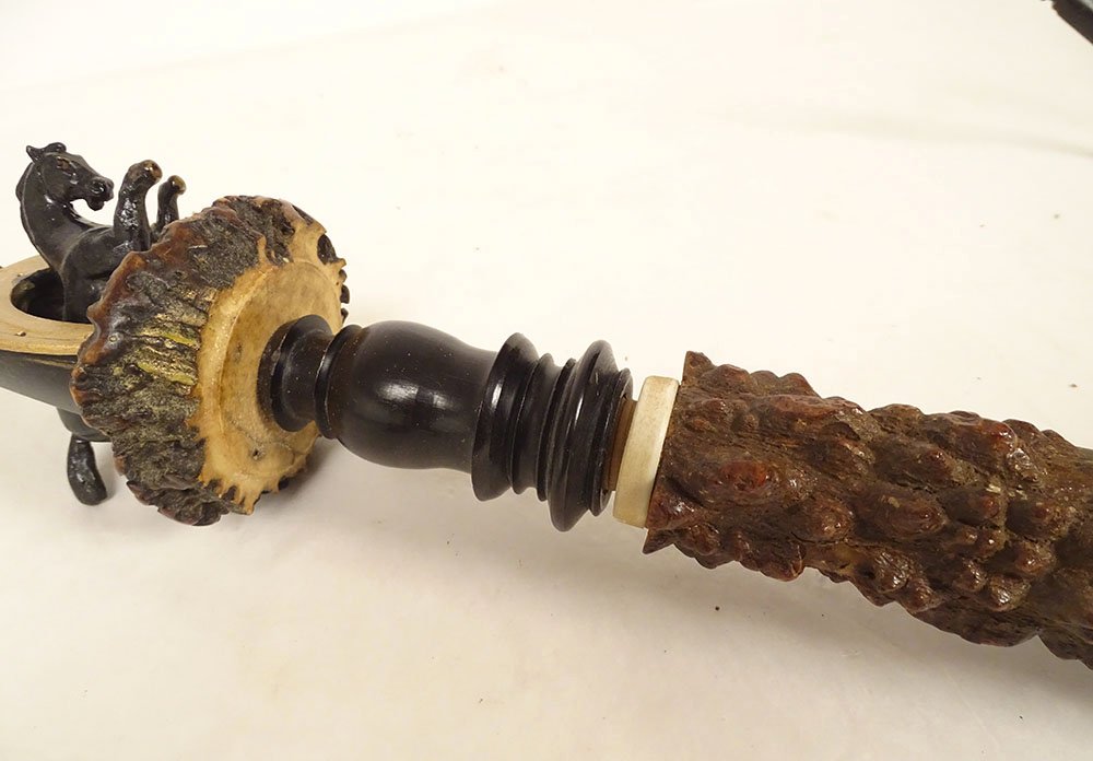 Large Reservist's Pipe, Tyrol, Wood, Horn, Porcelain, Dragon, Germany, 20th Century-photo-2