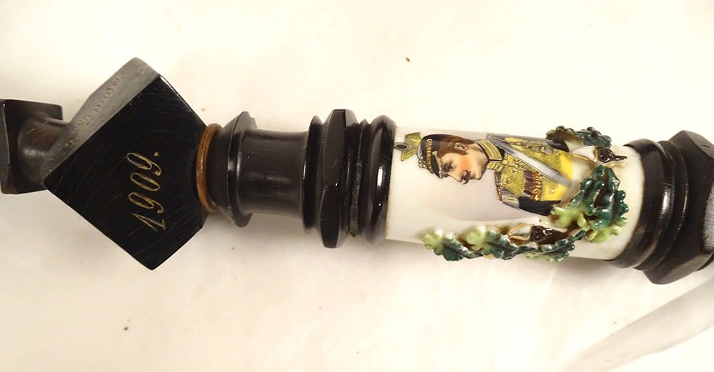 Large Reservist's Pipe, Tyrol, Wood, Horn, Porcelain, Dragon, Germany, 20th Century-photo-4