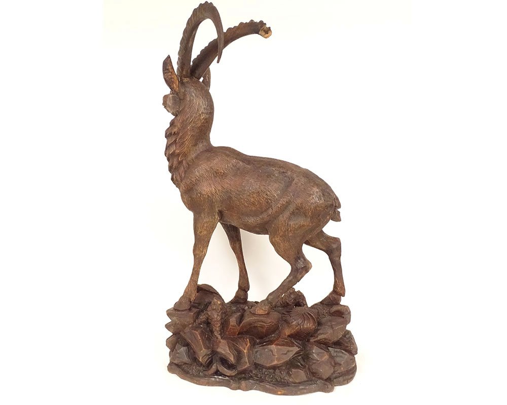 Large Black Forest Wood Carving Depicting A Chamois And A Ibex In The Alps, 19th Century-photo-7