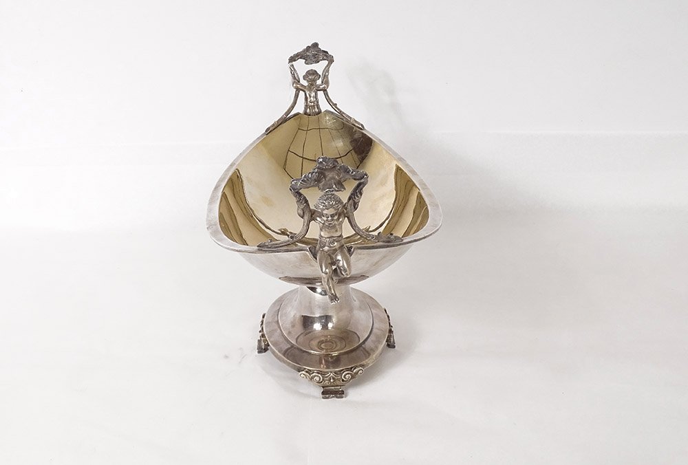 Coupe navette décorative argent américain Ball, Black & Co NY Amours XIXè-photo-2