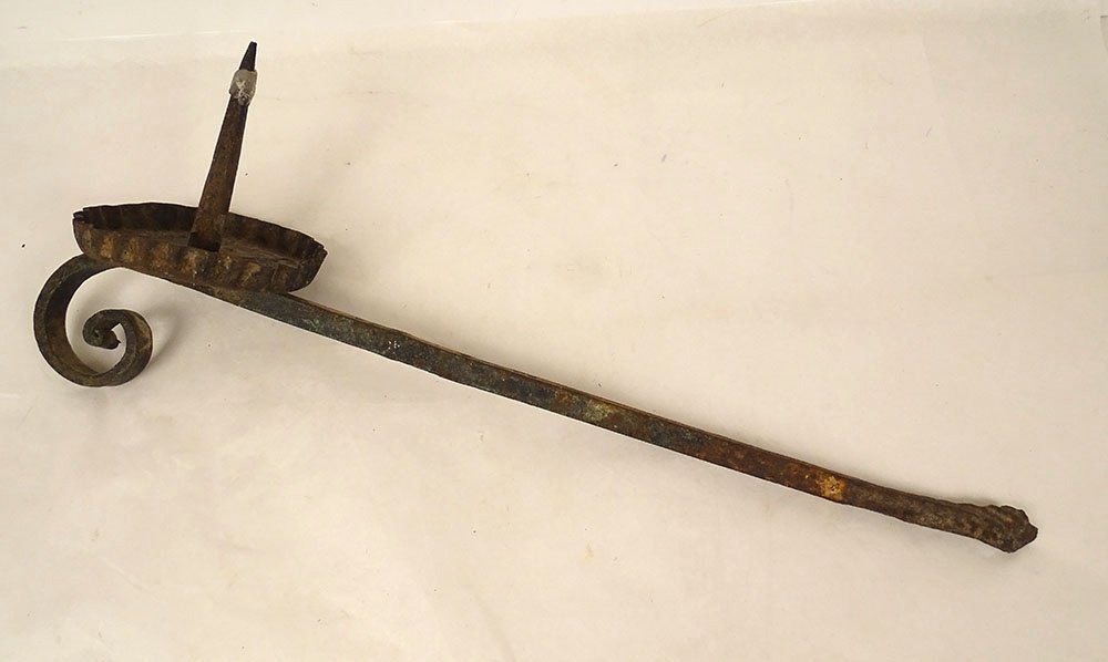 18th-century Wrought-iron Candlestick With Candle Holder-photo-2