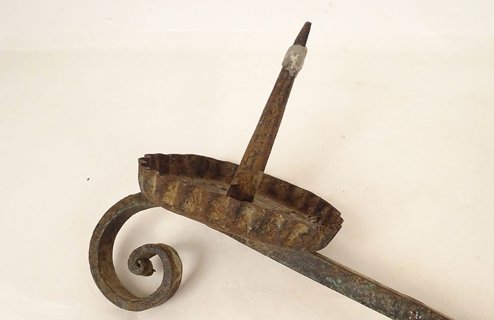 18th-century Wrought-iron Candlestick With Candle Holder-photo-4