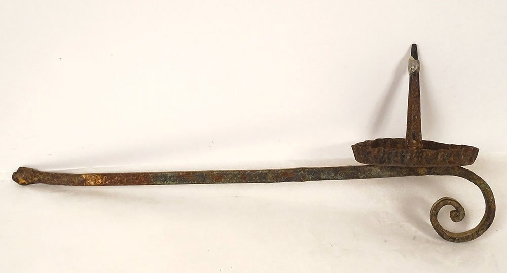 18th-century Wrought-iron Candlestick With Candle Holder