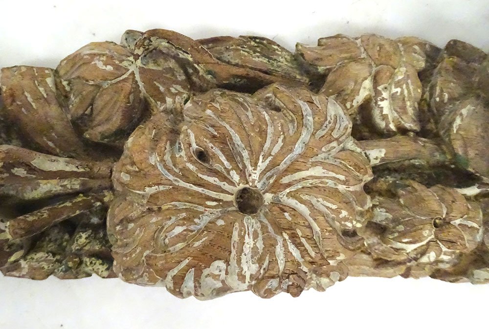 Elément décoratif morceau retable bois sculpté boiserie fleurs XVIIIème-photo-4