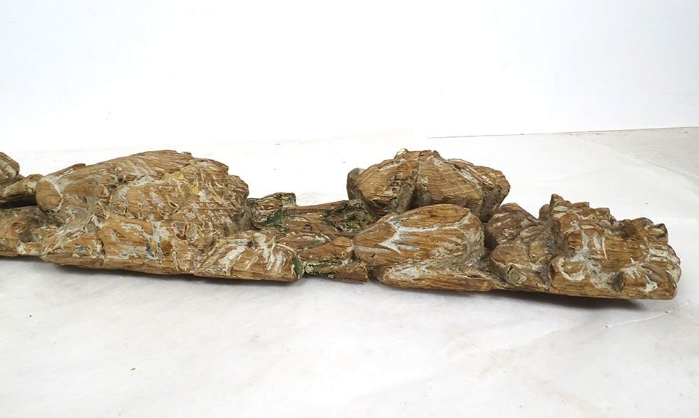Elément décoratif morceau retable bois sculpté boiserie fleurs XVIIIème-photo-4