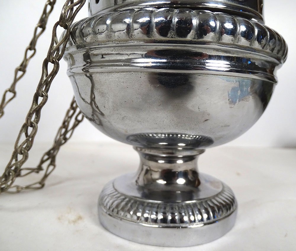 Encensoir d'église bronze argenté avec chaînes suspension XIXème siècle-photo-2
