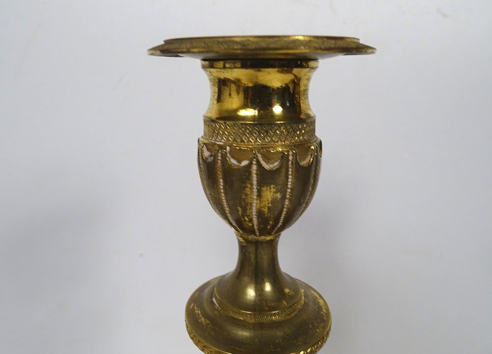 Pair Of Directoire-style Gilt-bronze Palm-motif Candlesticks, Late 18th Century-photo-2