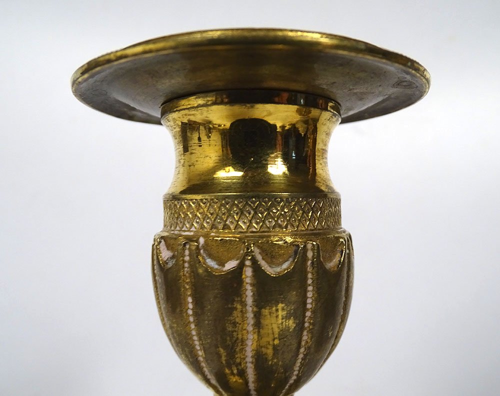 Pair Of Directoire-style Gilt-bronze Palm-motif Candlesticks, Late 18th Century-photo-3