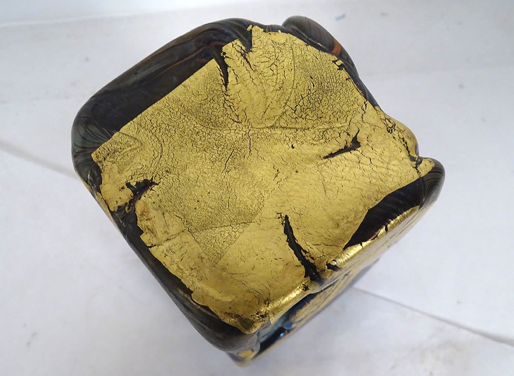 Compression Sculpture, Paperweight By Jean-claude Novaro, Glass With Gold Leaf-photo-2