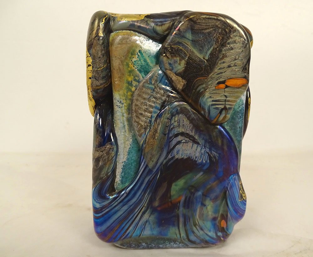 Compression Sculpture, Paperweight By Jean-claude Novaro, Glass With Gold Leaf-photo-4
