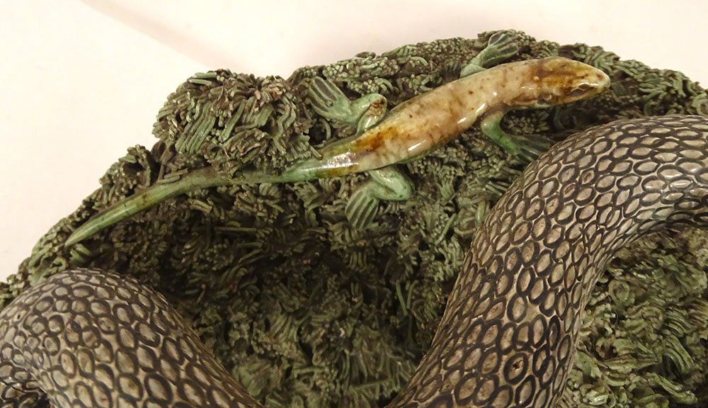 19th-century Caldas Da Rainha "figulines" Palissy "serpent" Rustic Trompe-l'œil Plate-photo-2