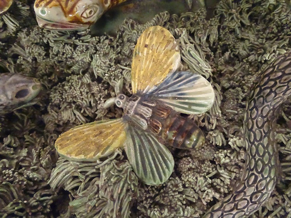 19th-century Caldas Da Rainha "figulines" Palissy "serpent" Rustic Trompe-l'œil Plate-photo-3