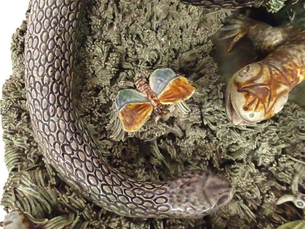 19th-century Caldas Da Rainha "figulines" Palissy "serpent" Rustic Trompe-l'œil Plate-photo-4