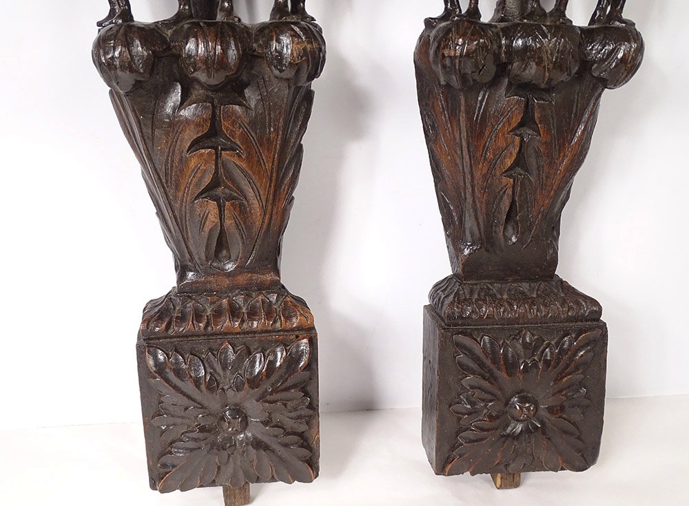 Paire sculptures Haute Epoque bois sculpté boiserie indigènes XVIIè siècle-photo-3