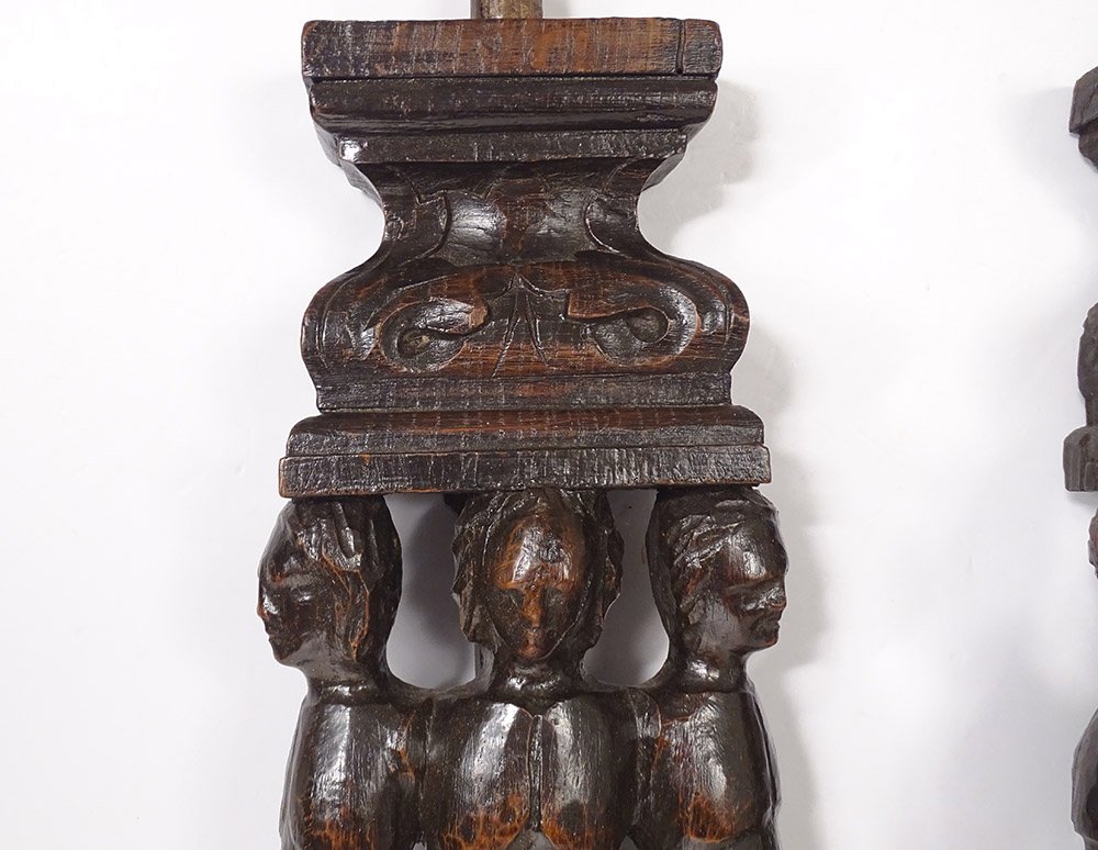 Paire sculptures Haute Epoque bois sculpté boiserie indigènes XVIIè siècle-photo-4