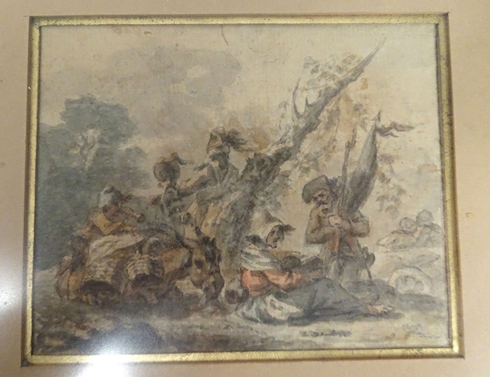 Petite aquarelle Robert Léopold Leprince scène campagne halte âne XIXème-photo-2