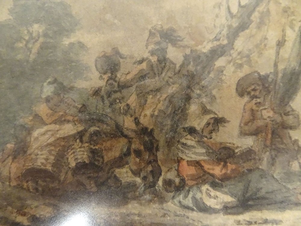 Petite aquarelle Robert Léopold Leprince scène campagne halte âne XIXème-photo-3