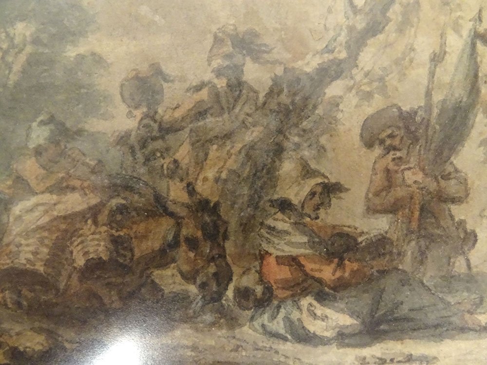 Petite aquarelle Robert Léopold Leprince scène campagne halte âne XIXème-photo-4