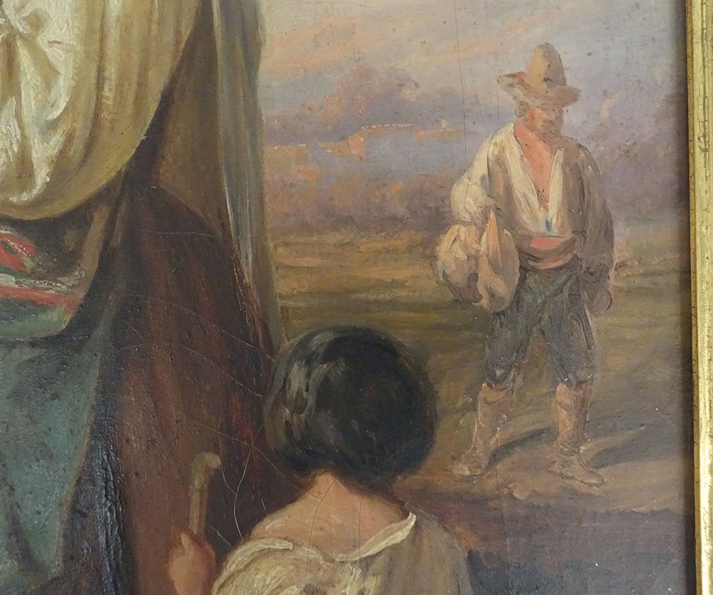 HST tableau d'ap. Auguste Delacroix Prière Madone italiennes Vierge XIXème-photo-4