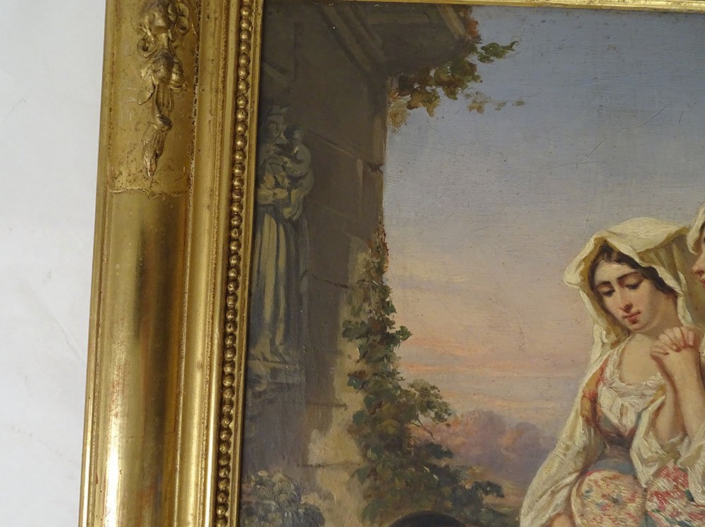 HST tableau d'ap. Auguste Delacroix Prière Madone italiennes Vierge XIXème-photo-1