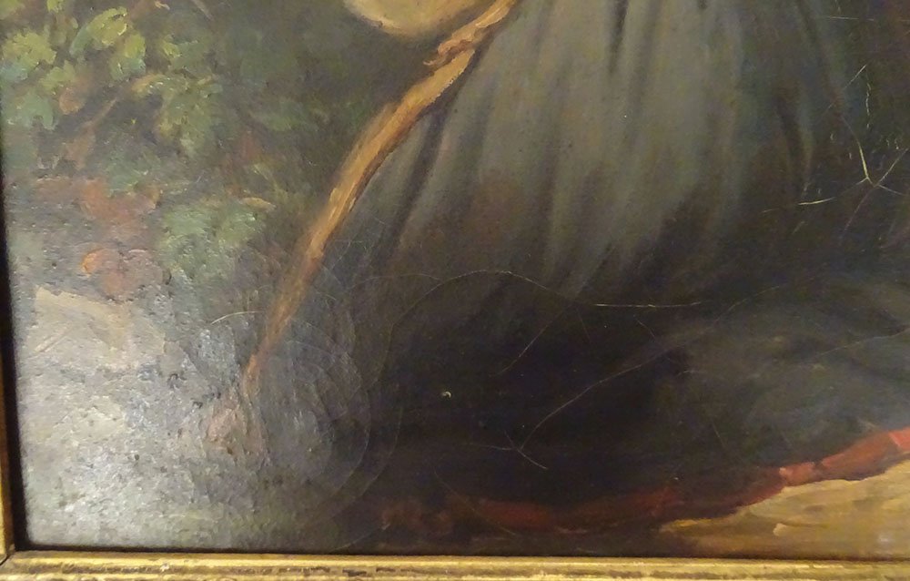 HST tableau d'ap. Auguste Delacroix Prière Madone italiennes Vierge XIXème-photo-4