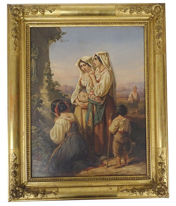 HST tableau d'ap. Auguste Delacroix Prière Madone italiennes Vierge XIXème
