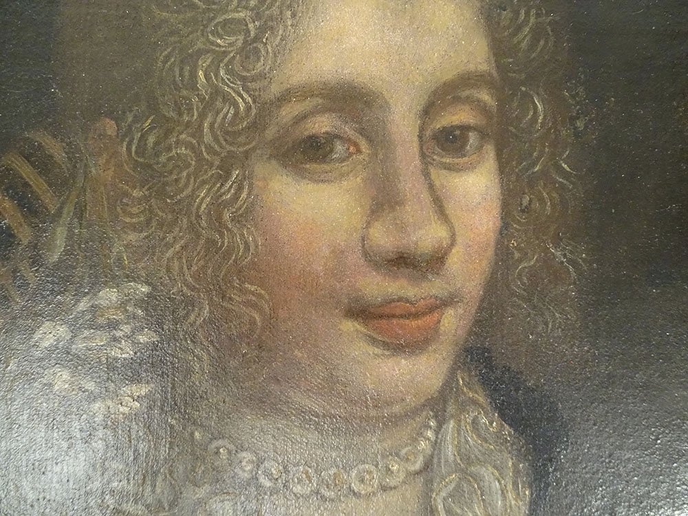 HST portrait noble dame Cour Fontange cadre torsadé doré Louis XIV XVIIème-photo-2