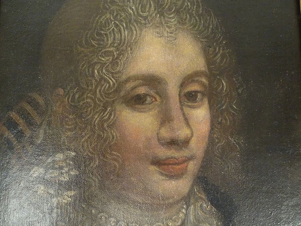 HST portrait noble dame Cour Fontange cadre torsadé doré Louis XIV XVIIème-photo-3