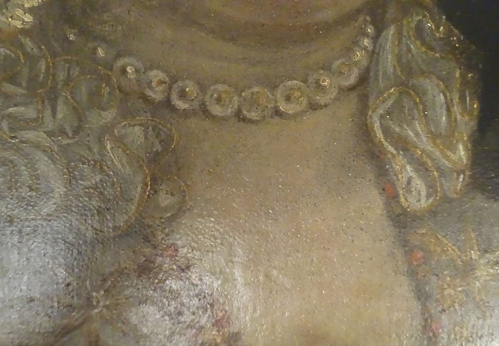 HST portrait noble dame Cour Fontange cadre torsadé doré Louis XIV XVIIème-photo-4