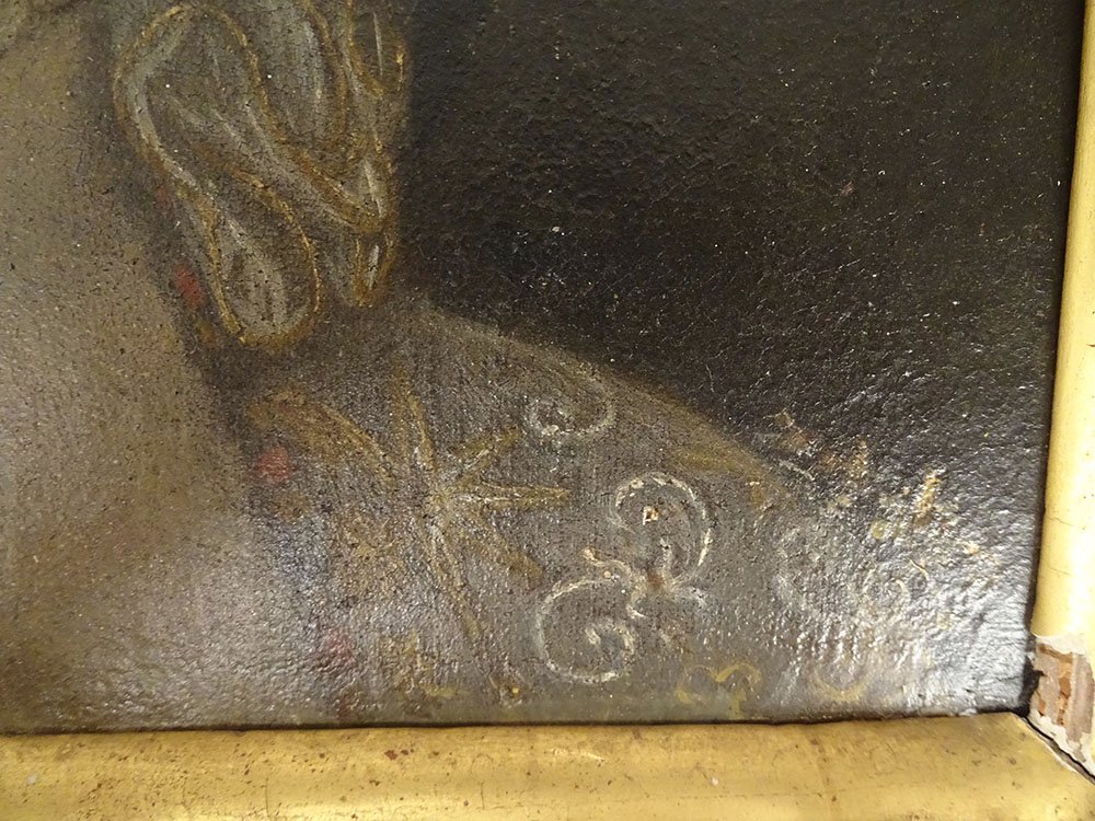 HST portrait noble dame Cour Fontange cadre torsadé doré Louis XIV XVIIème-photo-2