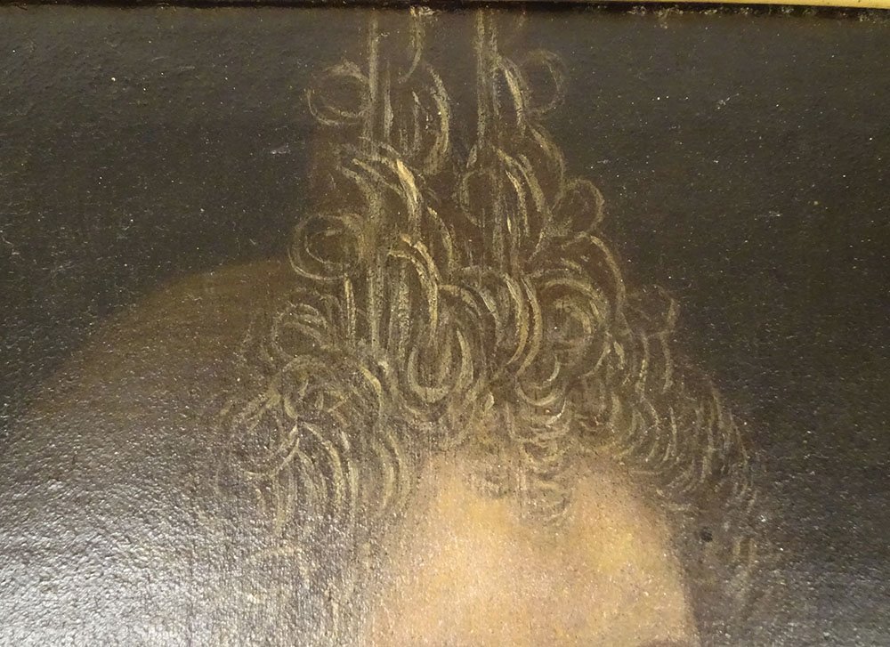 HST portrait noble dame Cour Fontange cadre torsadé doré Louis XIV XVIIème-photo-3